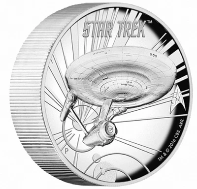 Tuvalu StarTrek 2016 $8 original U.S.Enterprise NCC-1701 alto relieve prueba de 5 oz Foto 1 de 4