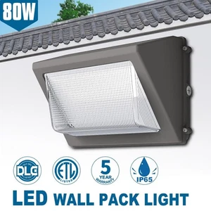 80W Led Wall Pack Light Fixture Dusk-to-Dawn Outdoor Commercial Wall Lamp 5000K - Picture 1 of 11