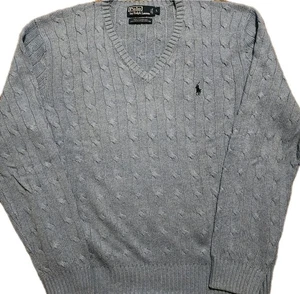 De Colección Polo Ralph Lauren Suéter Para Hombres Grande Azul Tussah Seda Pescador Cable Tejido - Imagen 1 de 6