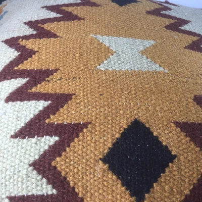 Hand Woven Tapestry Jute Kilim Cushion Pillow 18" x 18" Geometric Rustic Boho - Image 1 of 4