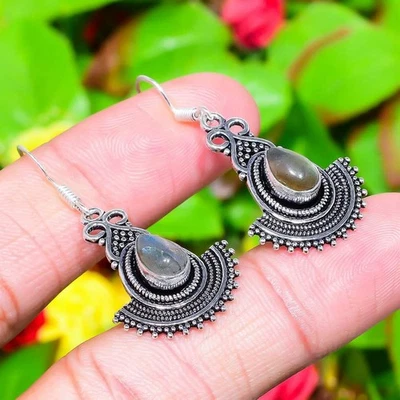 Labradorite Gemstone Handmade 925 Sterling Silver Jewelry Earring 1.73" i754 - Image 1 of 4