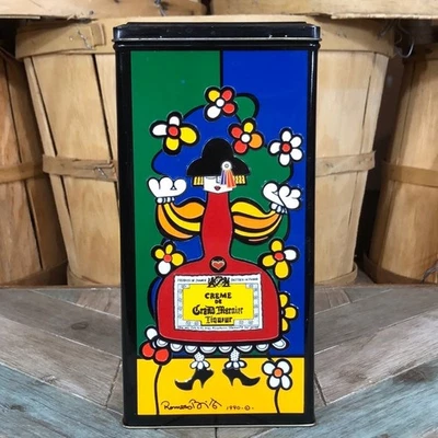 Crème de Gran Marnier Vintage Romero Britto Design Decorative Colorful TIN ONLY - Image 1 of 4