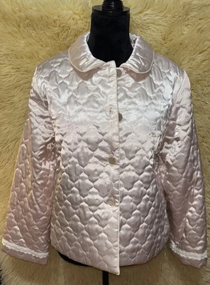 Vtg Oscar De La Renta Pink Label Quilted Pink Satin Bed Jacket Boudoirs - Image 1 of 4