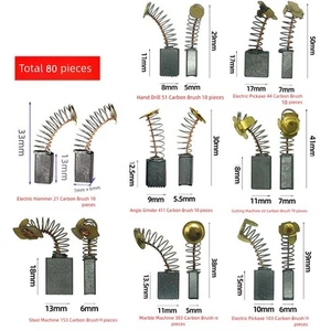Carbon Brushes Replacement 80 Pcs 8 Sizes for Various For Power Tools Motor - Picture 1 of 11