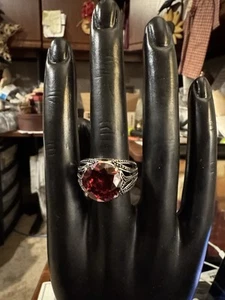 Premier Designs Red Rhinestone Statement Ring Silver Tone Sz 7 - Picture 1 of 9