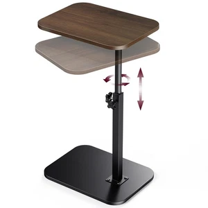 C-Shaped Adjustable End Table with 360° Rotating Top Rustic Brown - Picture 1 of 6