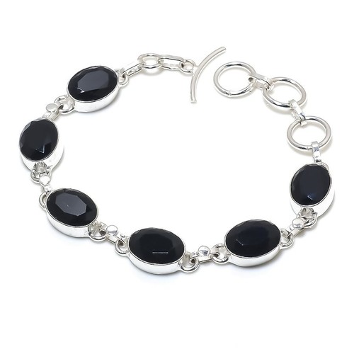 VALENTINO Bracciale in argento sterling 925 fatto a mano con pietre preziose spinello nero misura 7 8''