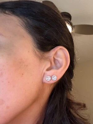 14k white gold white stone earrings with diamonds - Image 1 of 4