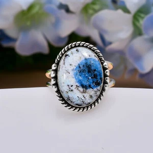 k 2 Blue Azurite Gemstone 925 Sterling Silver Jewelry Ring All Size, Boho Ring - Picture 1 of 4