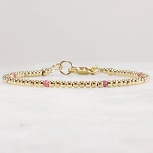Garnet Bracelet, Gold Beaded Bracelet, Delicate Artisan Bracelet 2mm - Picture 1 of 10