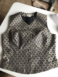 Ann Taylor Silver Metallic & Dark Navy Blend Womens Cropped Button Vest Size 2 - Picture 1 of 12