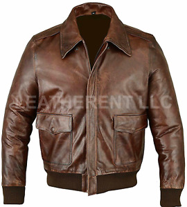 A2 Bomber AIR Force Style Flight Jacket Real Leather Vintage Distressed Brown