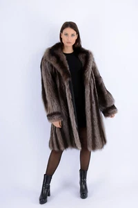 1065 REAL FUR FURCOAT FURJACKET GENUINE VINTAGE RACOON RACCOON FOX XL MOB WIFE - Picture 1 of 6