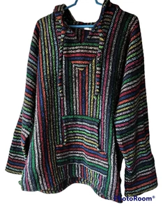 Artesanias Mexican Blanket Poncho Sweater UniSex XXL Hoodie Multicolor - Picture 1 of 5