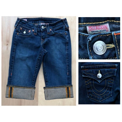 TRUE RELIGION FLAP POCKET Women’s Low Rise Cuffed Denim Shorts sz 24 - Image 1 of 4