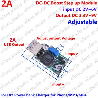 2A DC Boost Step up Adjustable Converter 2~6v to 3.3~9v 5v USB Power Supply Bank - Image 1 of 2