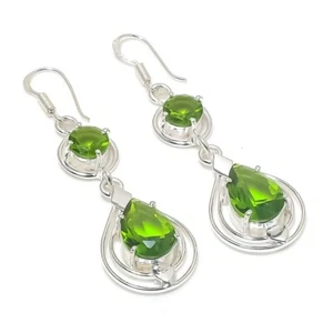 Green Peridot Gemstone Handmade 925 Sterling silver Stud Earring Size 2.5'' - Picture 1 of 1