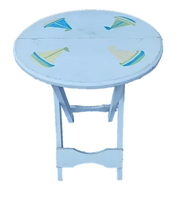 VTG Foreside Foldable Handpainted Sailboat Beach Rustic White Wood Stool 12.5" - Image 1 of 4