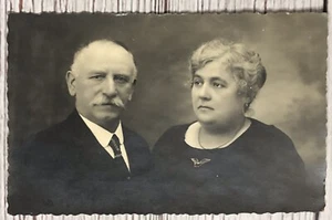 RPPC Old Woman Man Gray Hair Mustache Studio Real Photo Carte Postale Postcard - Picture 1 of 2