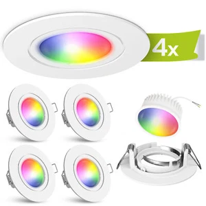 RGB 4er Set flacher LED Spot Einbaustrahler weiß rund mit smart LED Modul 5W - Bild 1 von 6