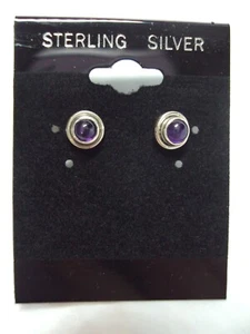 purple Amethyst gemstone shiny round boho 925 sterling silver stud post earrings - Picture 1 of 12
