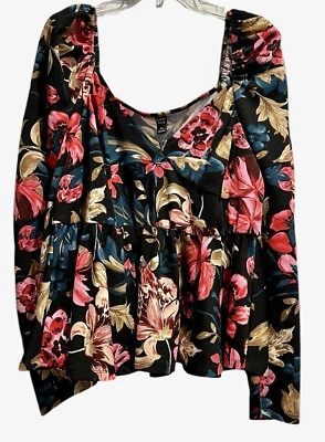 Top Rosa Esmeralda Talla 3X Negro Moody Floral Caprichoso Gótico Peplum Leche Maid 44" X 28" Foto 1 de 4