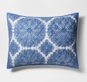 Threshold gesteppter Scheinkissen Kissenbezug Gr. Standard blau Leinenarbeit Medaillon - Bild 1 von 5