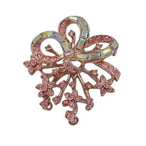 Vintage NEW ST JOHN Swarovski Crystals Pin Brooch Pink Flower Signed RARE - Picture 1 of 7
