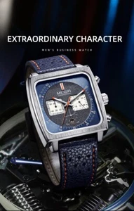 MEGIR Square Dial Chronograph Quartz Watches for Men Fashion Blue No BOX - Picture 1 of 9