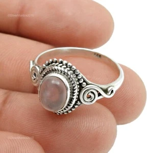 925 Sólido Rosa de Plata Cuarzo Gema Cóctel Anillo de Compromiso Joyería Talla 8 - Imagen 1 de 9