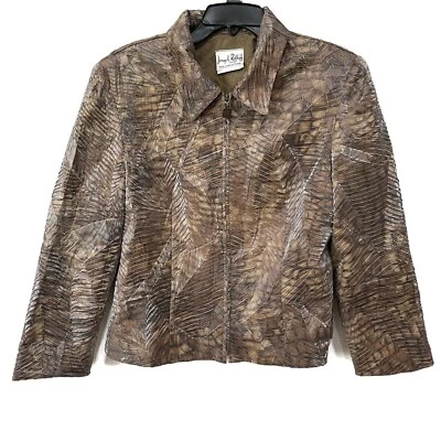 Vintage JOSEPH RIBKOFF Zip Up Jacket Lightweight Sz 10 Crinkle Shimmer Snakeskin - Image 1 of 4