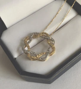 10 Kt Gold Eternity Pendant 2 Tone Braided 18" Chain - Picture 1 of 5