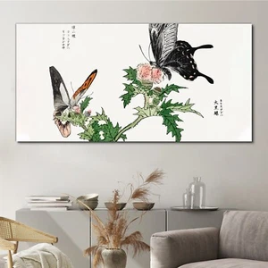 Gemälde Zweig Blumen Schmetterling Kunst 140x70 Canvas Wandbild Leinwand Bilder - Bild 1 von 11