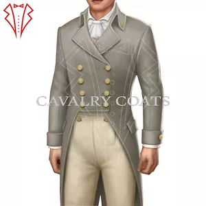 New Handmade Men Grey Wool Colin Bridgerton Tailcoat, Regency 1830s-50s Tailcoat - Picture 1 of 2