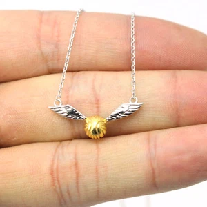 Collar de alas de quidditch de sopla dorada de Harry Potter colgante de plata esterlina 925 - Imagen 1 de 6