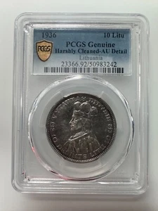 Lituania 10 Litu Vytautas 1936 duramente pulite-AU dettaglio PCGS originali - Foto 1 di 2