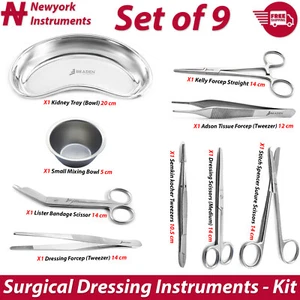 First Aid Bandage Suture Scissors Tweezers Forceps Bowls Surgical Dressing Tools - Picture 1 of 11