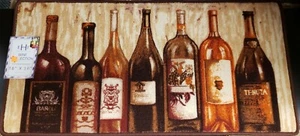 EXTRA LONG PRINTED FLOOR RUNNER (18"x36") 7 WINE BOTTLES, brown, EHF - Picture 1 of 12