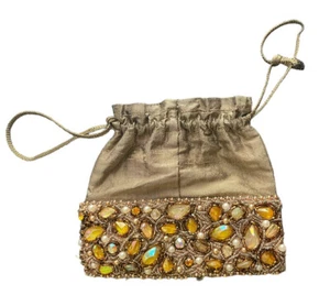 Ethnic Clutch Potli Batwa Pouch Bag Metallic Intricate Beading Handmade 6”x6” - Picture 1 of 7