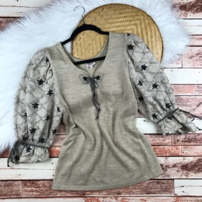 VTG 1970’s cottagecore embroidered renaissance puff sleeve blouse womens M - Image 1 of 4