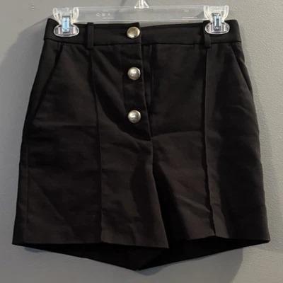Zara Black High Raise Waisted Front Button Dressy Pleated Shorts XS - Image 1 of 4