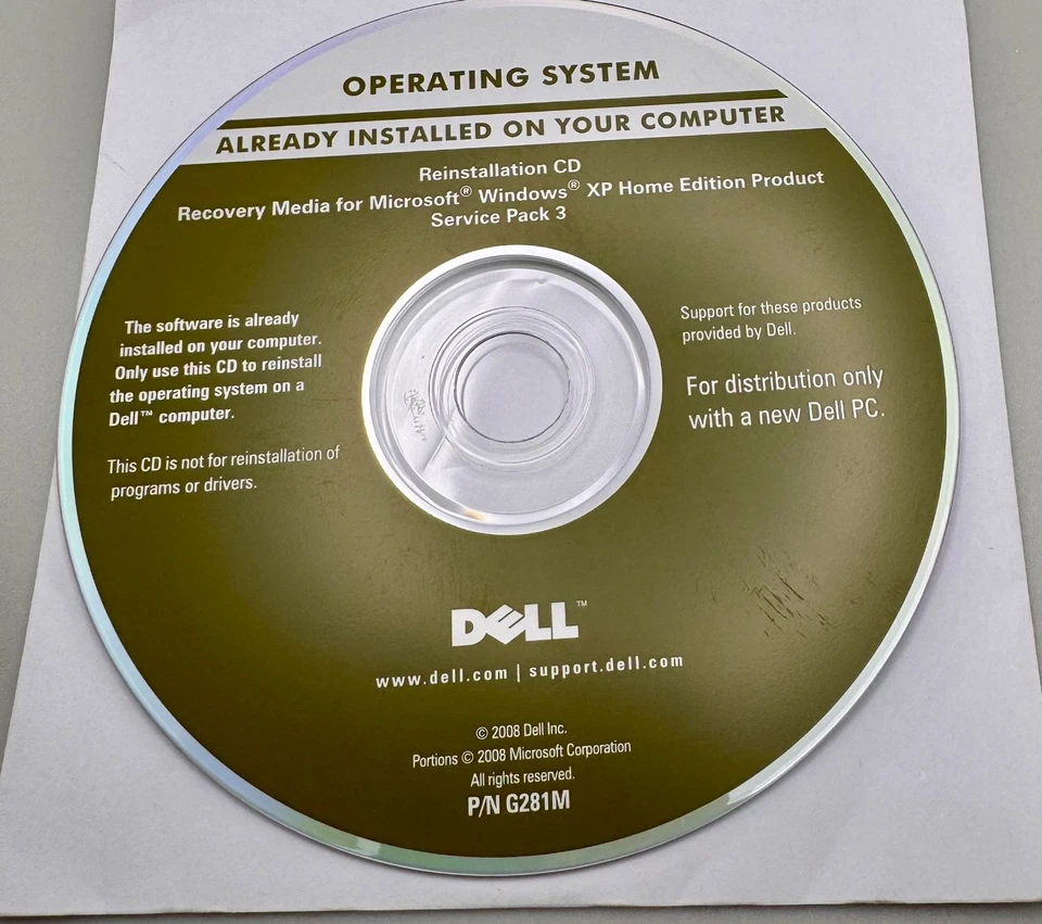 CD de reinstalación Dell Service Pack 3 de Microsoft Windows XP Home Edition ( Foto 1 de 1