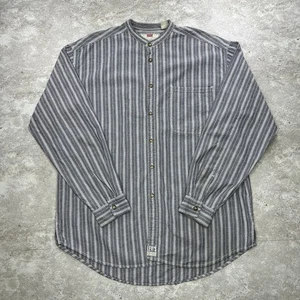 Levi’s Vintage 90s Striped Band Collar Shirt Men’s Large Blue Gray Cotton - Picture 1 of 12