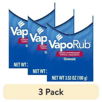 (Paquete de 3) Vicks Vapo Rub frotamiento tópico para el pecho y ungüento analgésico, 3,53 OZ Foto 1 de 4