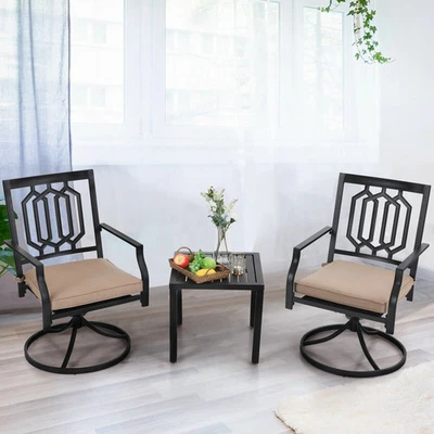 Juego de comedor exterior MAISON ARTS 3 piezas, 1 juego de comedor giratorio de acero negro de 3 piezas Foto 1 de 4