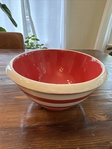 Terramoto San Francisco Red & White Stripe Large Serving Bowl 9.5" - Picture 1 of 7