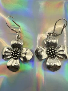 Vintage Cherry Blossom Flower Sterling Sliver Earrings - Picture 1 of 8
