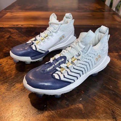 Botines de béisbol Under Armour HOVR Bryce para hombre talla 6,5 blanco azul marino dorado Foto 1 de 4