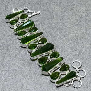 Faceted Peridot Gemstone Handmade Fashion Unique Design Gift Jewelry Bracelet 9" - Picture 1 of 9