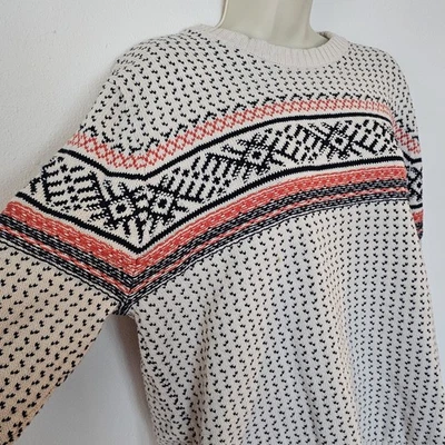 Suéter Pullover Nórdico Y2k Talla L 100% Algodón Crema Fair Isle  Foto 1 de 4
